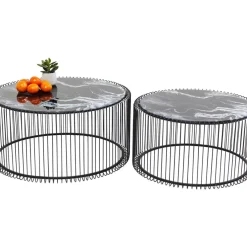 Couchtisch Wire Glas Marble Schwarz (2/Set)
