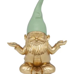 Deko Figur Zwerg Meditation Gold Grun 19Cm