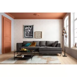 Ecksofa Gianni Velvet Grau Rechts Schwarz